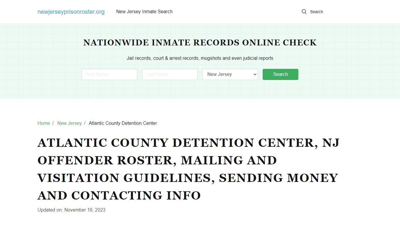 Atlantic County Detention Center, NJ: Inmate Search, Visitation ...